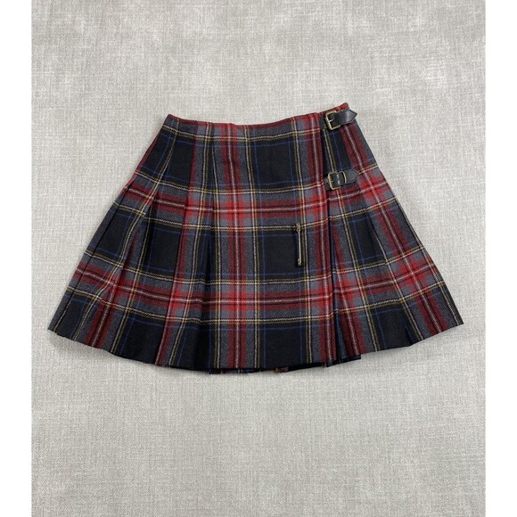 Limited Skirt Womens 4 Plaid Wool Blend Red Black Pleated Buckle Mini Kilt Italy - Picture 1 of 9